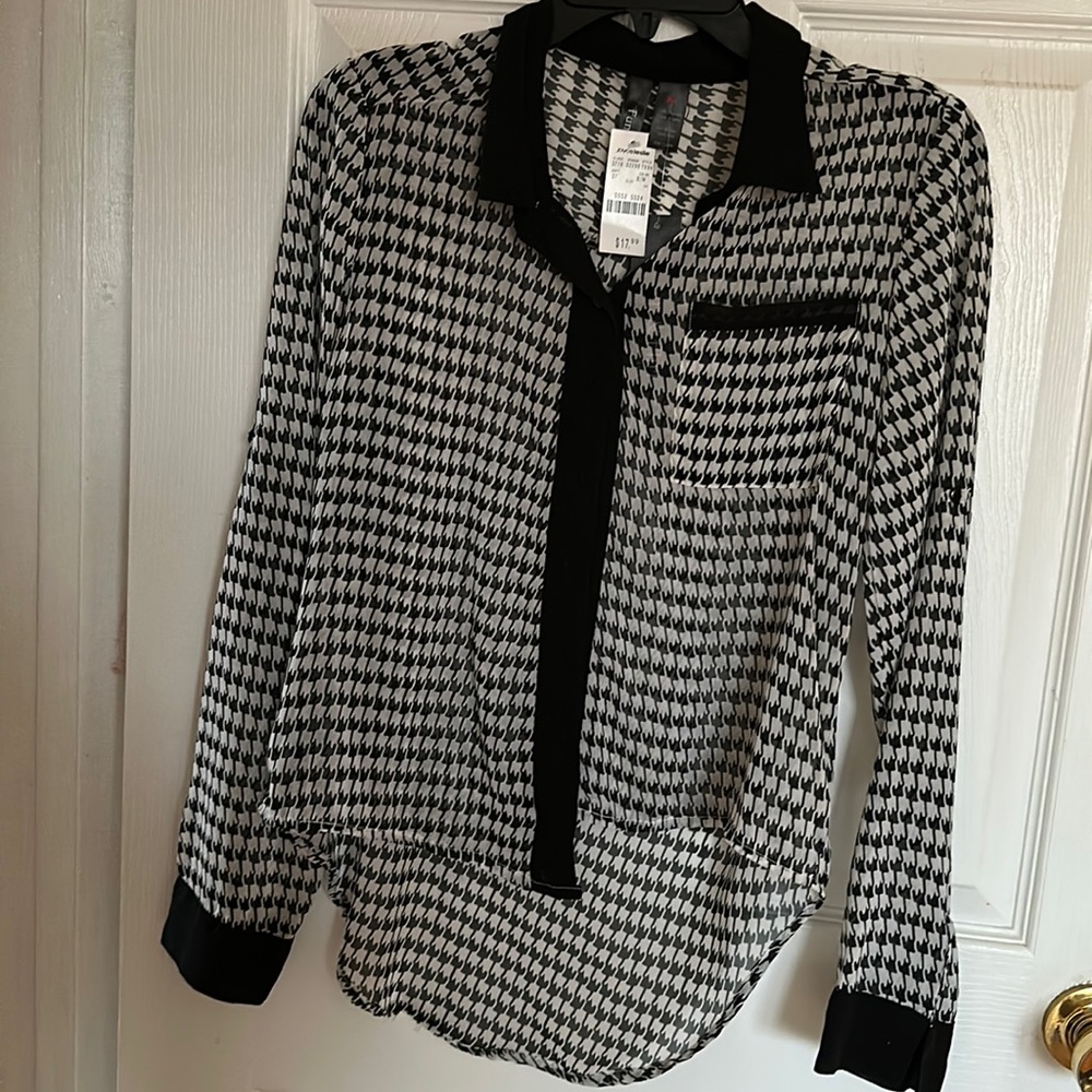 Joyce Leslie Black/White Sheer Blouse Button Top